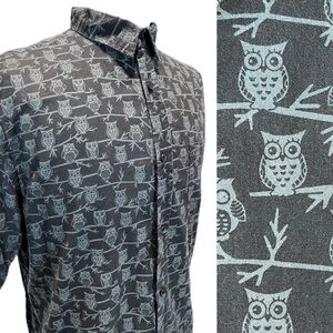 Owl‎ button down shirt Straight Faded 100% cotton birds wildlife nature mens L